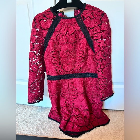Alexis Red Lace Jumpsuit with Black Accents - Picture 1 of 5